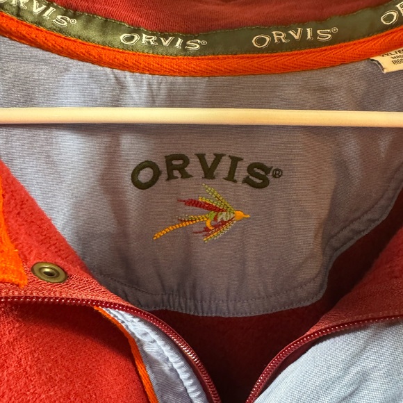Orvis Men Sweater xxl red outdoor hiking camping 1/4 quarter zip thermal fleece - Picture 2 of 7